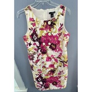 Willi Smith Dress Sleeveless Sheath Womens 14 Floral Art Multicolor Cotton Lined